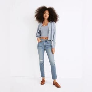 Madewell The Mid-Rise Perfect Vintage Jean in Ainsdale Knee-Rip Edition 24 Tall